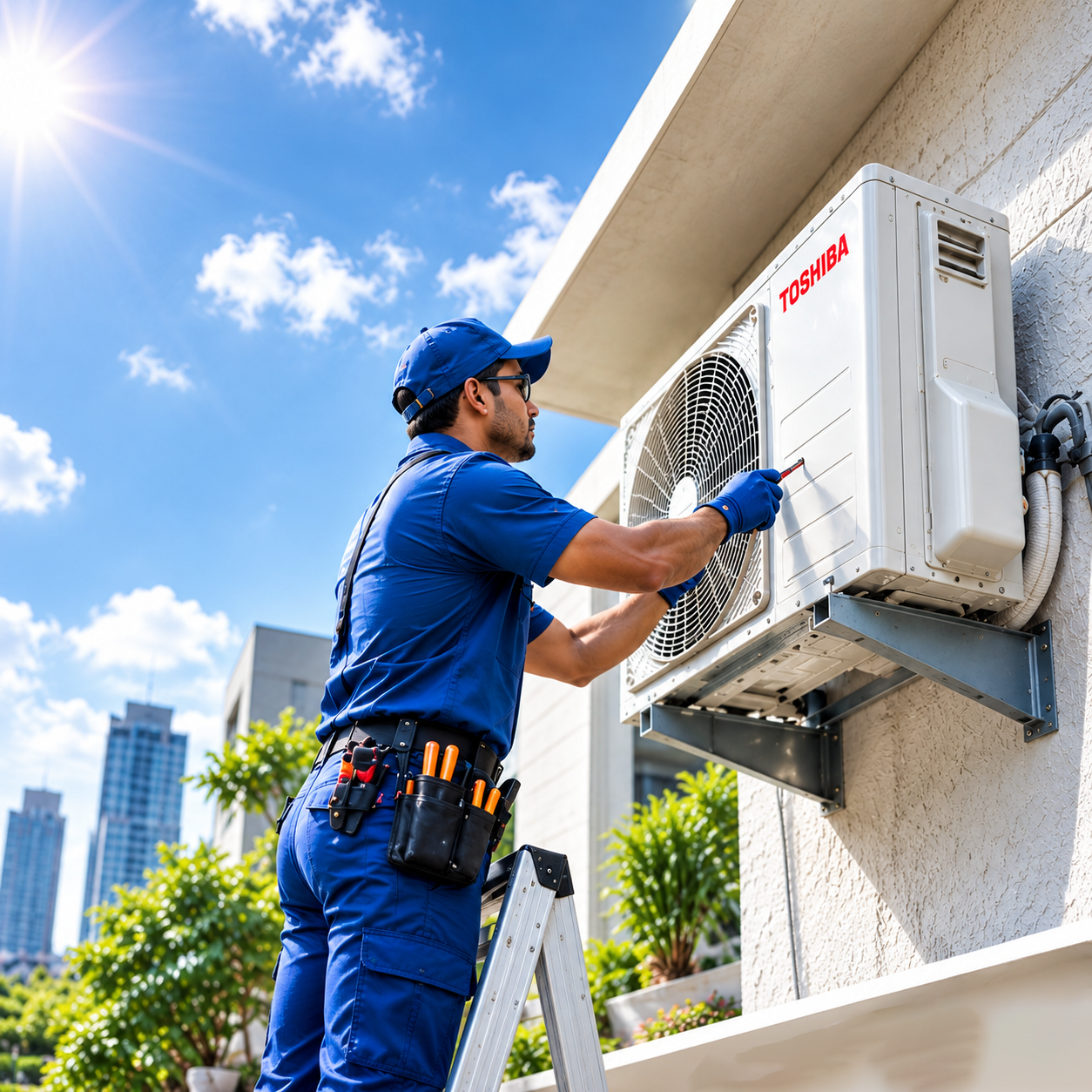Certified Comfort Aircon HVAC Technician Servicing Ceiling AC